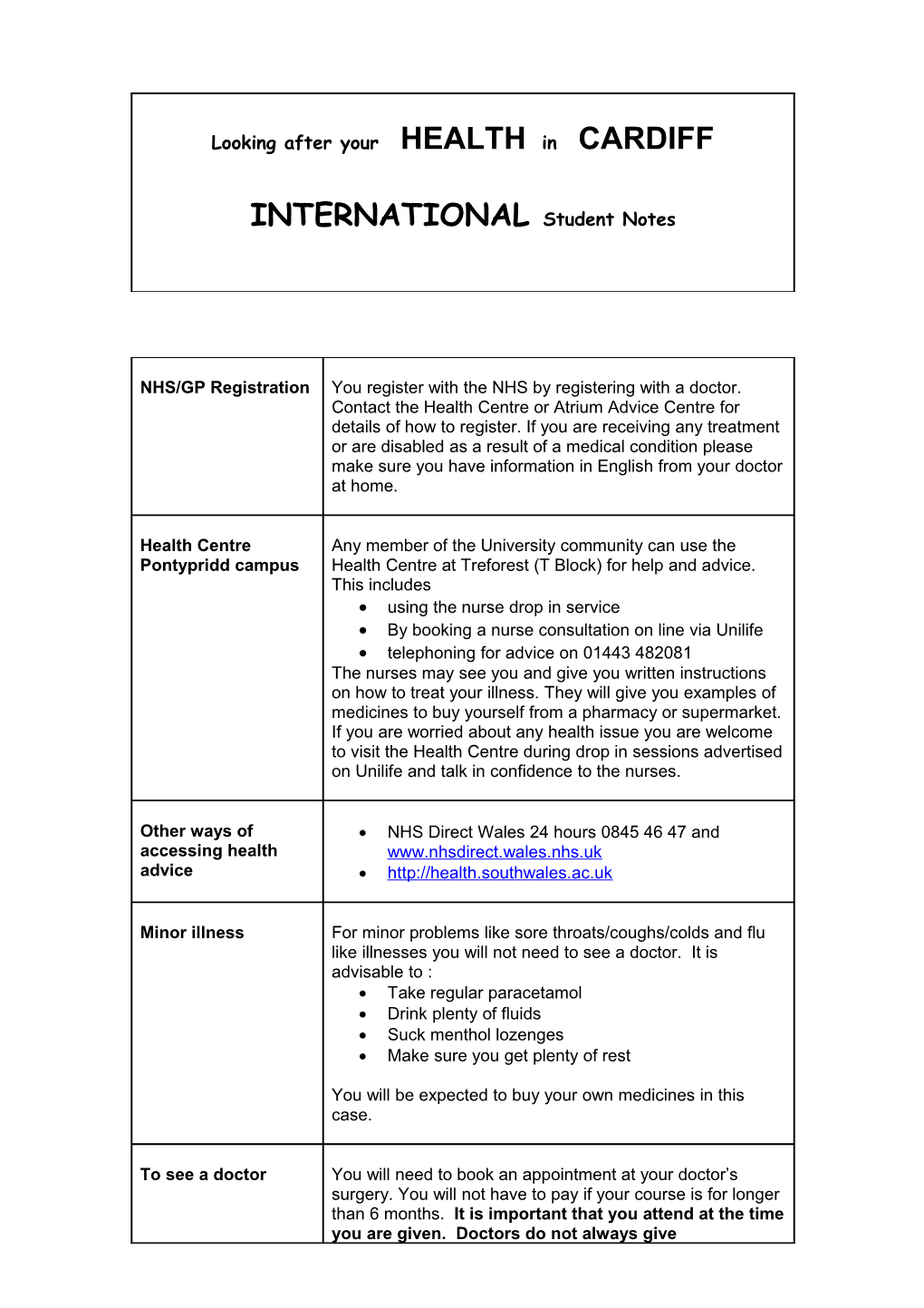 International Students Survival Guide - Health Information