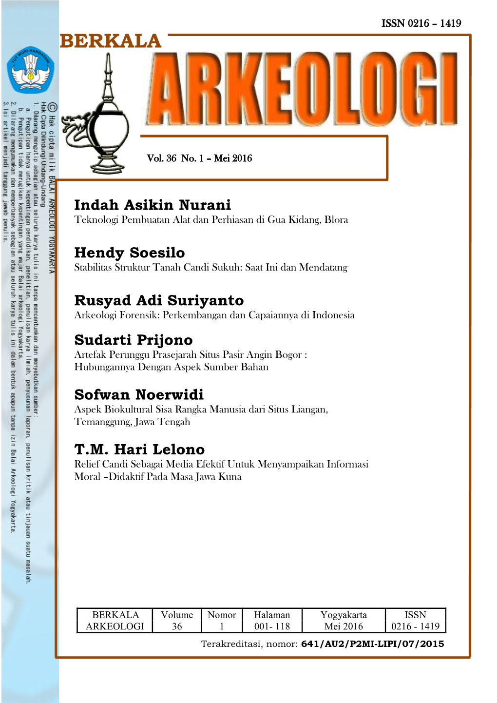 Berkala Arkeologi Volume 36 No. 1 Mei 2016