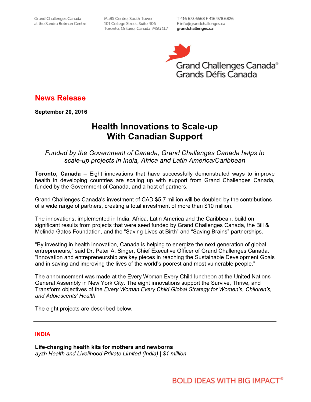 Health Innovations to Scale-Up with Canadian Support