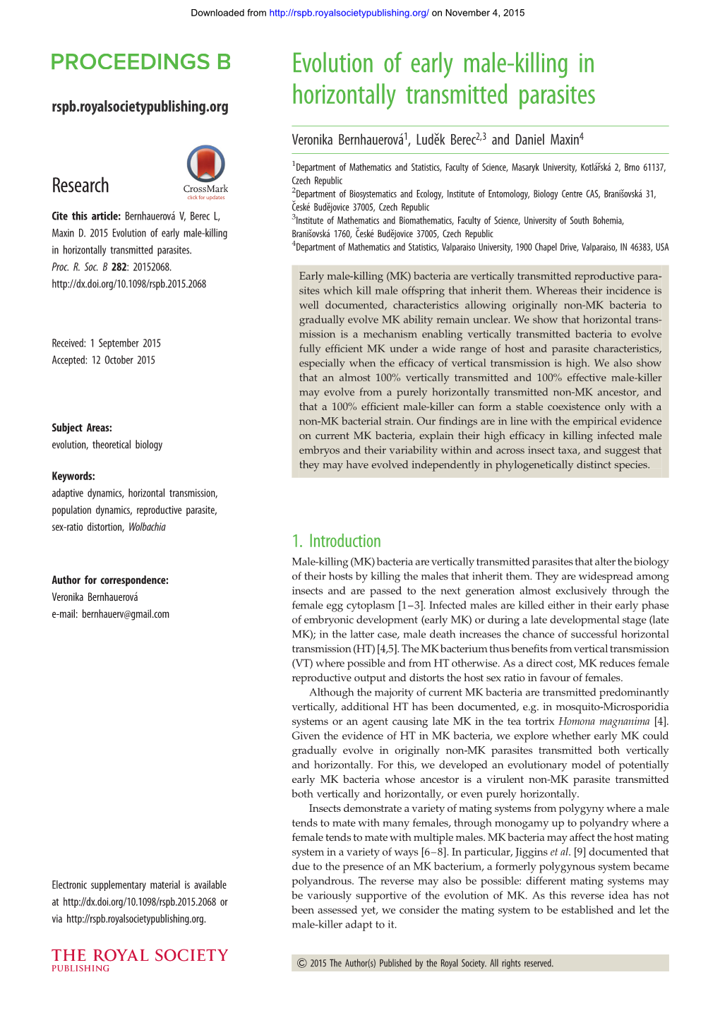 Evolution of Early Male-Killing in Horizontally Transmitted Parasites