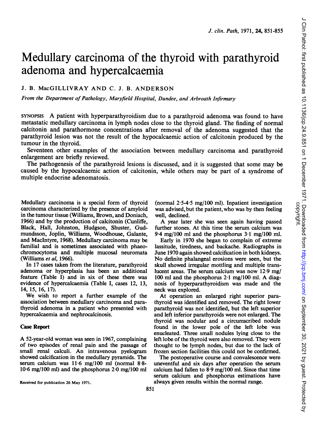 Medullary Carcinoma of the Thyroid with Parathyroid Adenoma and Hypercalcaemia