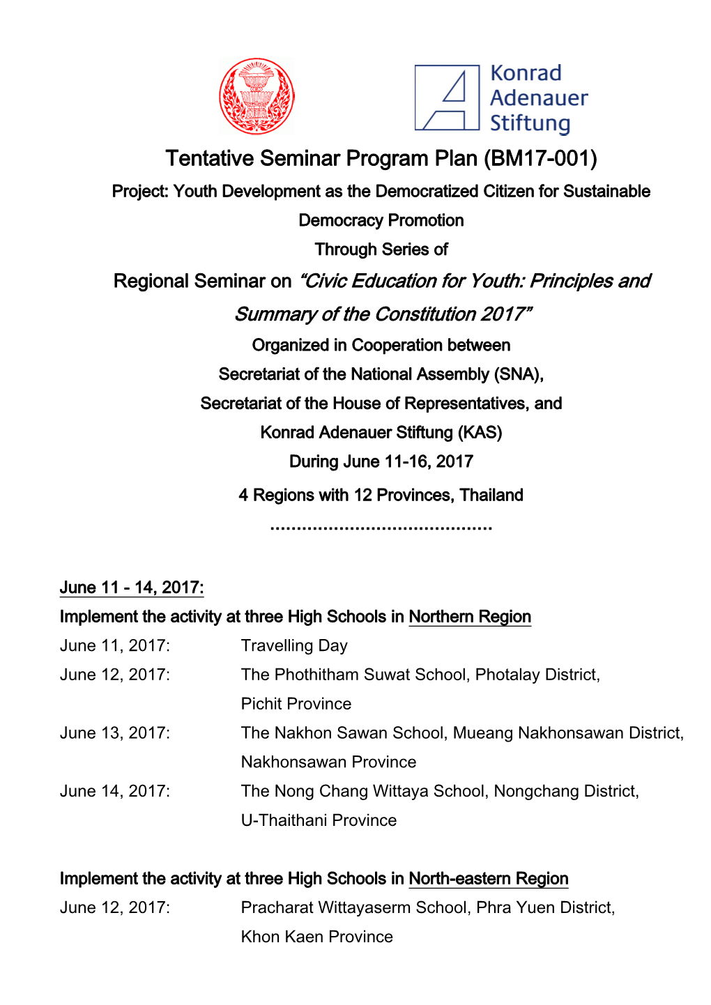 Tentative Seminar Program Plan (BM17-001)