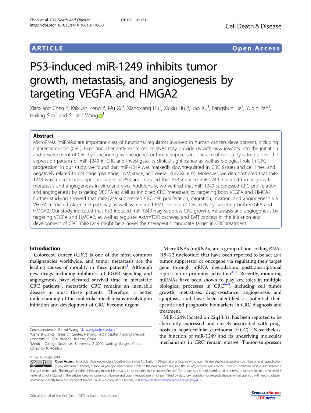 P53-Induced Mir-1249 Inhibits Tumor Growth, Metastasis, And