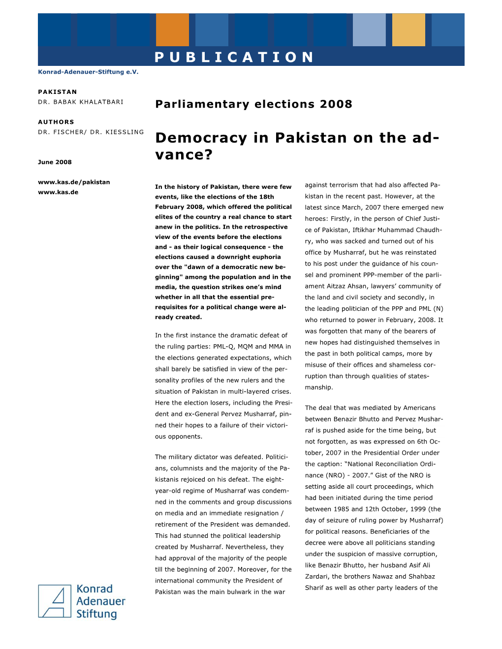 PUBLICATION Democracy in Pakistan on the Ad