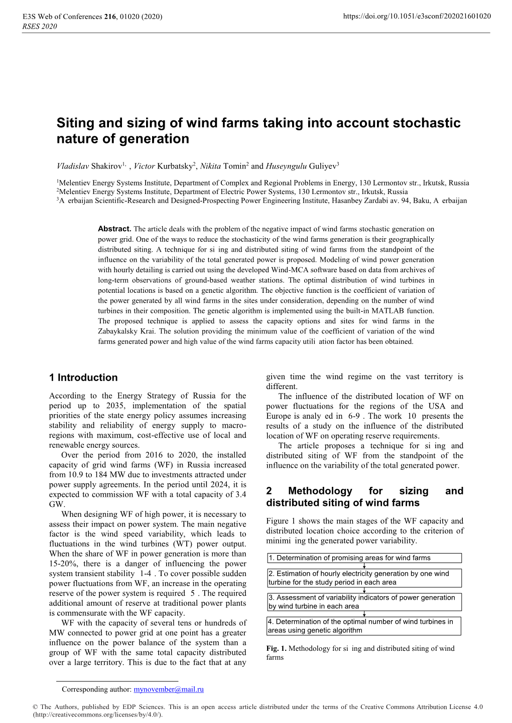 Siting and Sizing of Wind Farms Taking Into Account Stochastic Nature of Generation