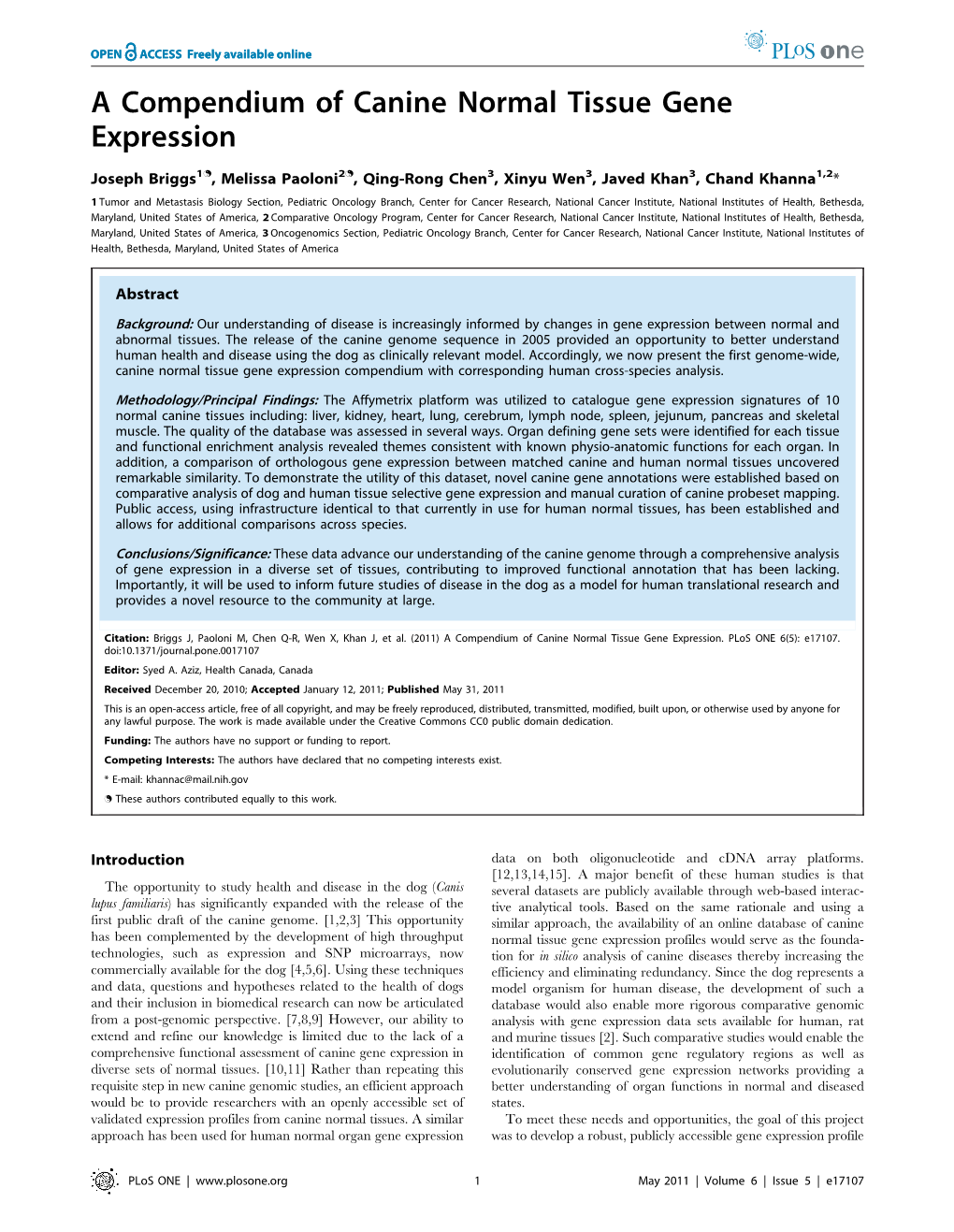 A Compendium of Canine Normal Tissue Gene Expression