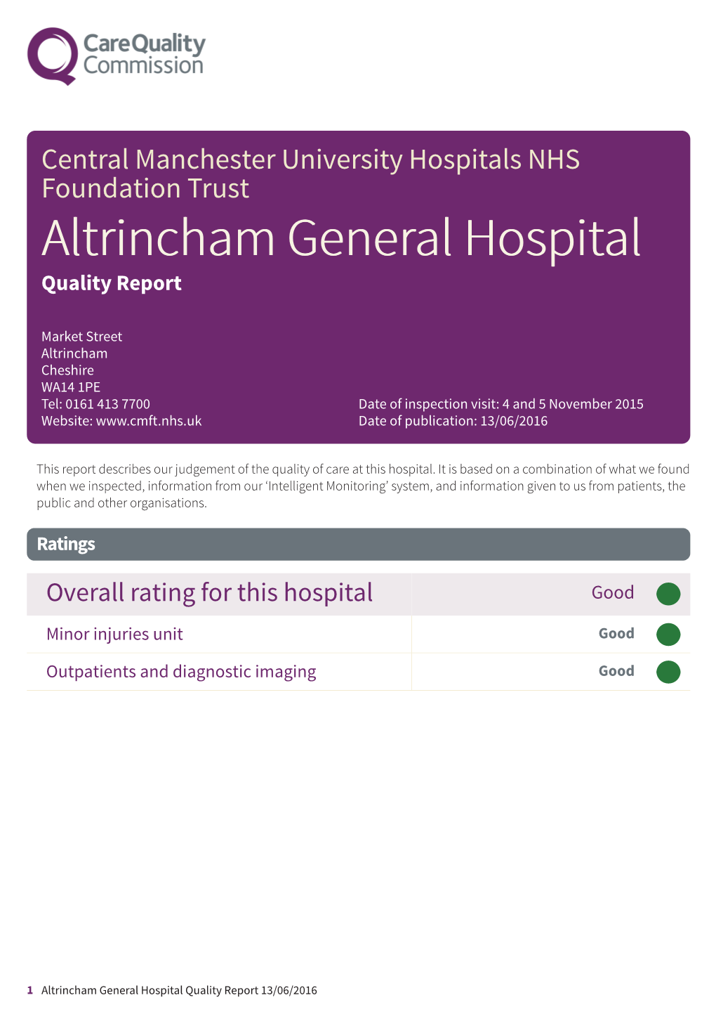 Altrincham General Hospital Newapproachcomprehensive Report