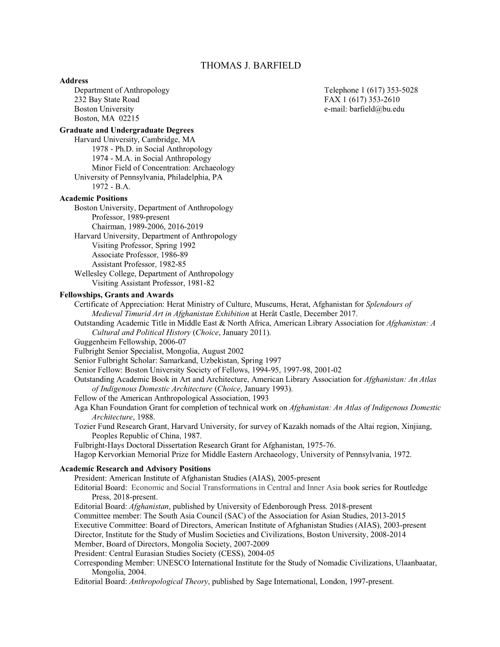 View Professor Barfield's CV