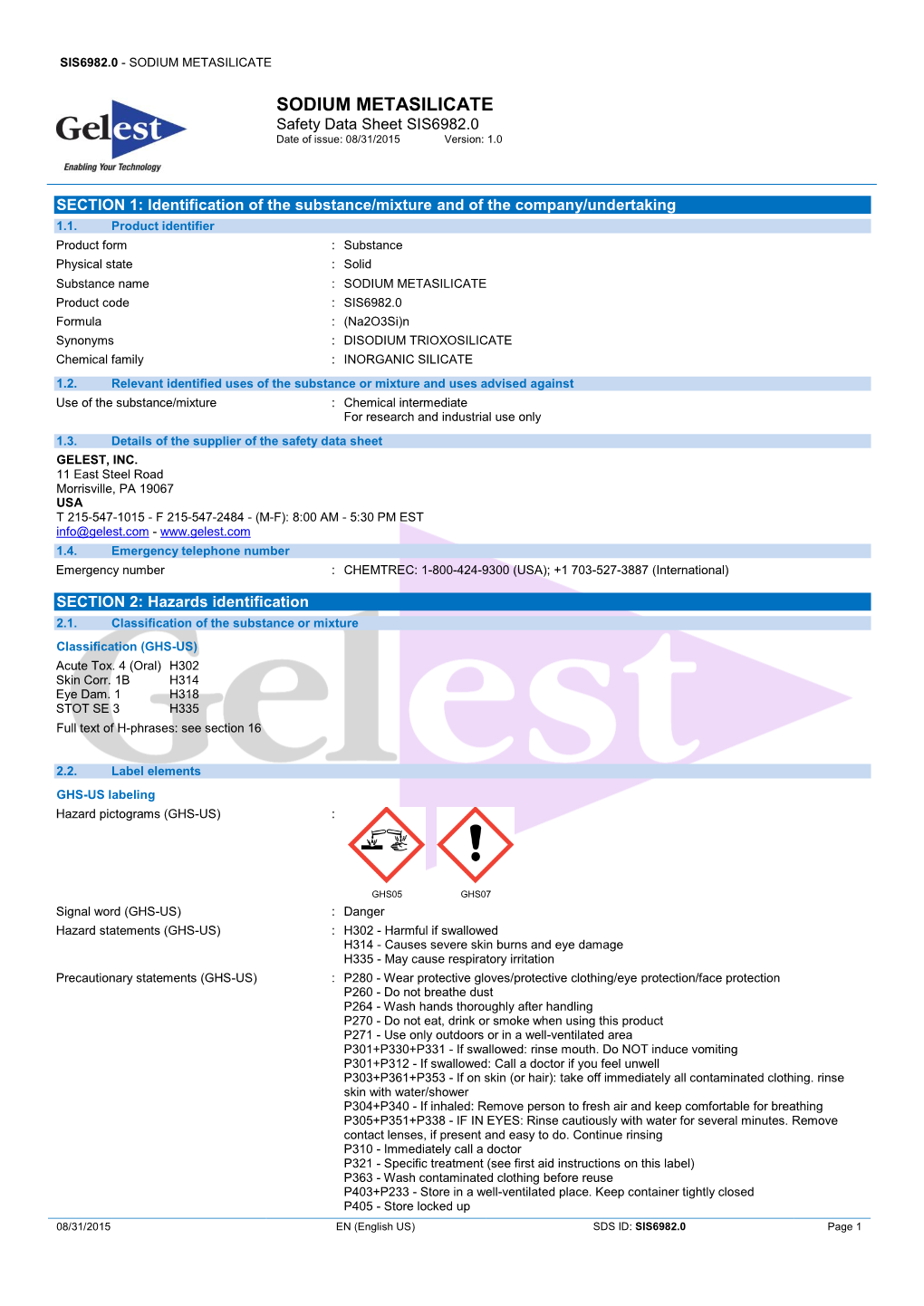 Sodium Metasilicate