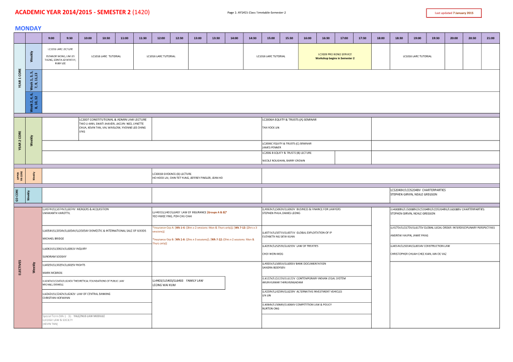 SEMESTER 2 (1420) Page 1: AY1415 Class Timetable-Semester 2 Last Updated 7 January 2015