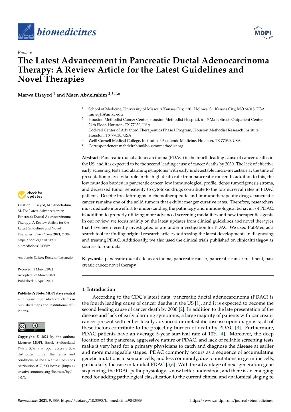 The Latest Advancement in Pancreatic Ductal Adenocarcinoma Therapy: a Review Article for the Latest Guidelines and Novel Therapies