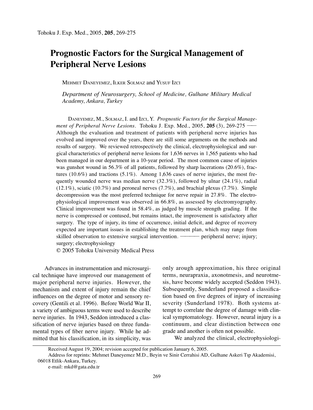 Prognostic Factors for the Surgical Management of Peripheral Nerve Lesions