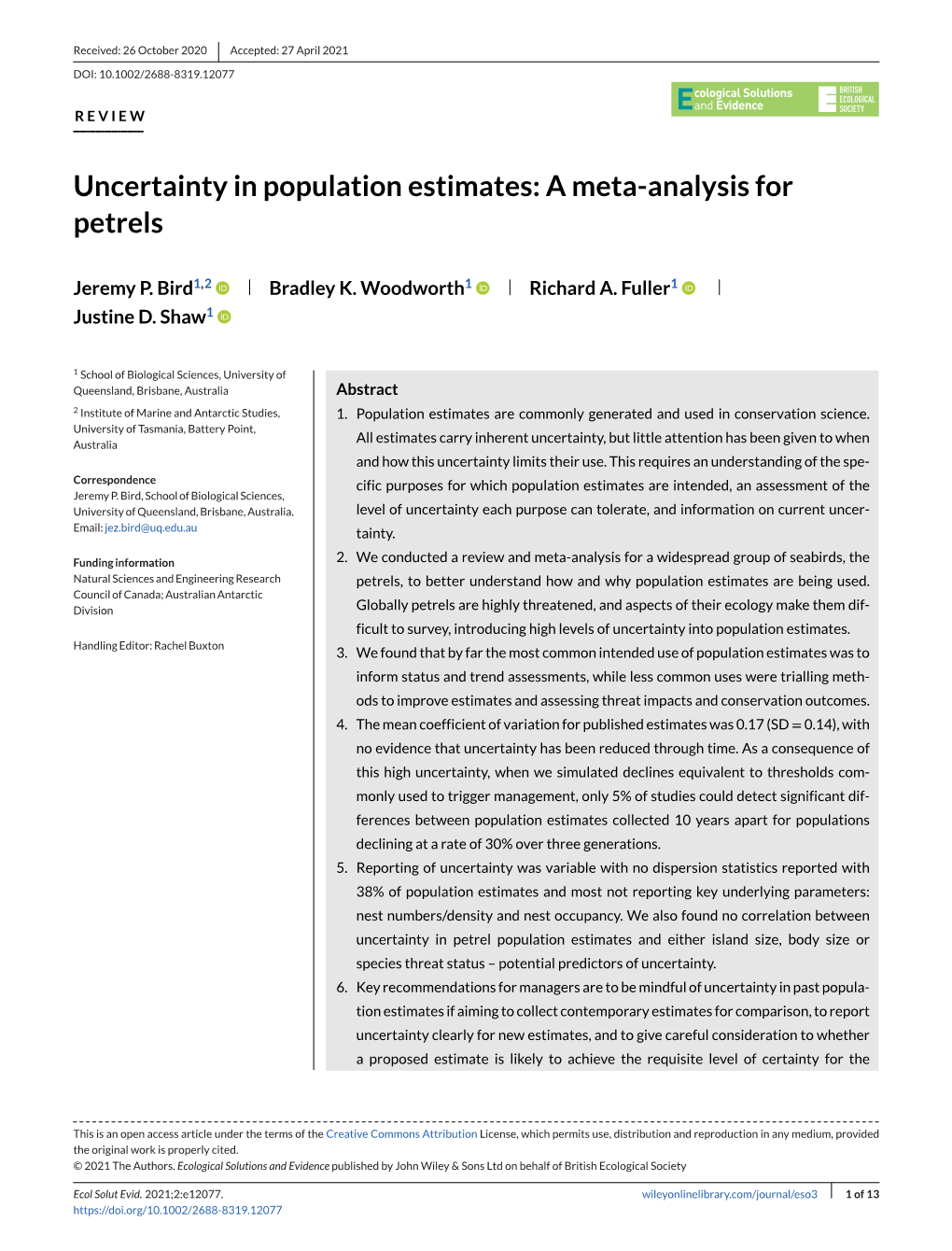 Uncertainty in Population Estimates: a Meta-Analysis for Petrels