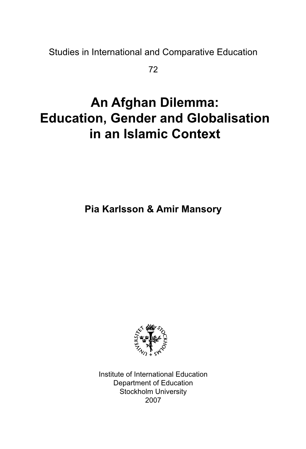 Education, Gender and Globalisation in an Islamic Context