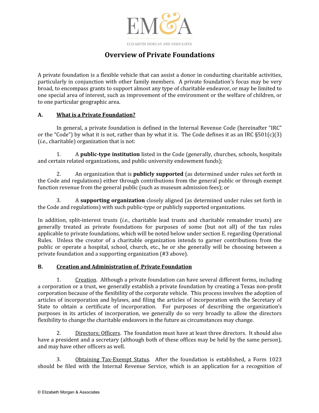 Overview of Private Foundations