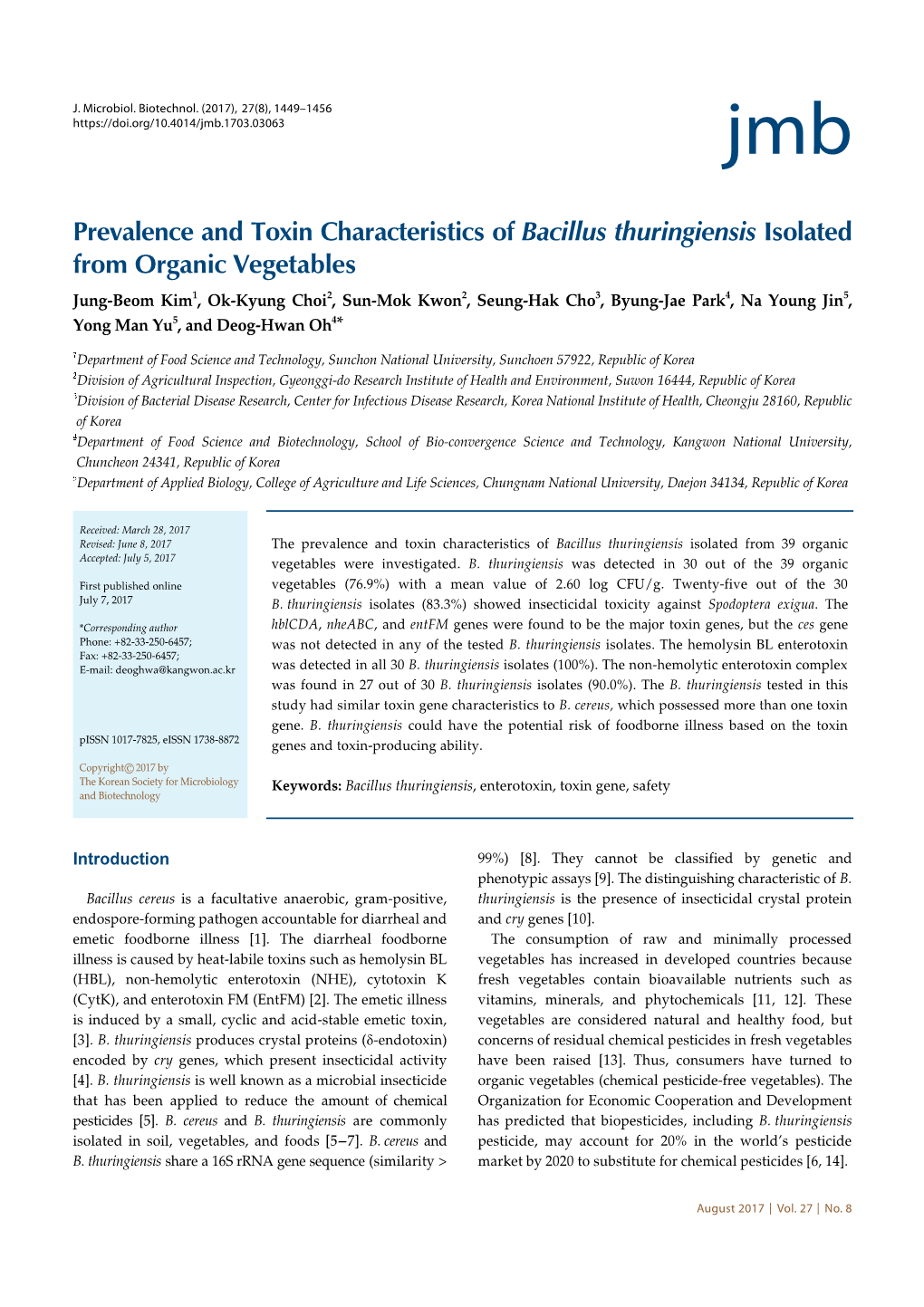 Prevalence and Toxin Characteristics of Bacillus Thuringiensis Isolated