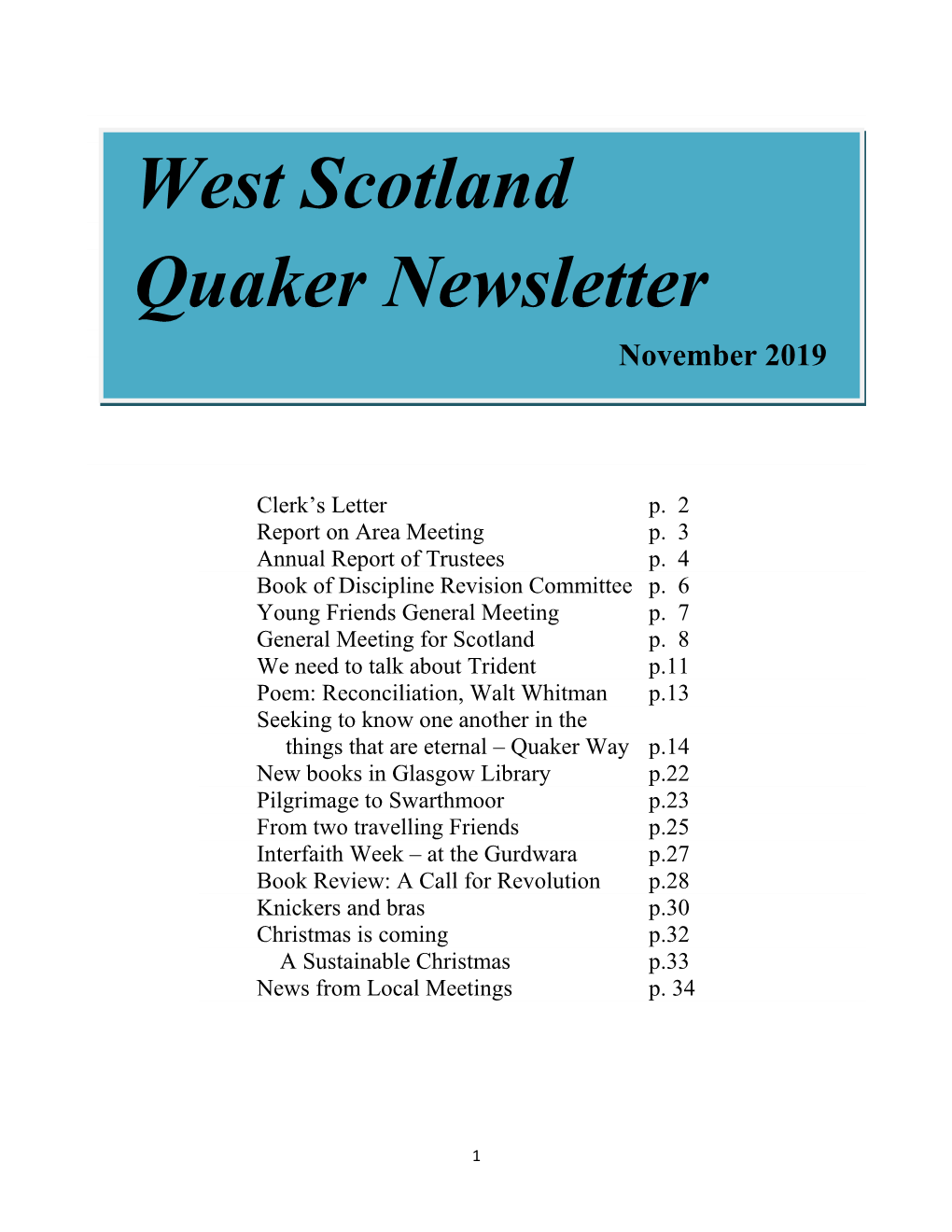 West Scotland Quaker Newsletter