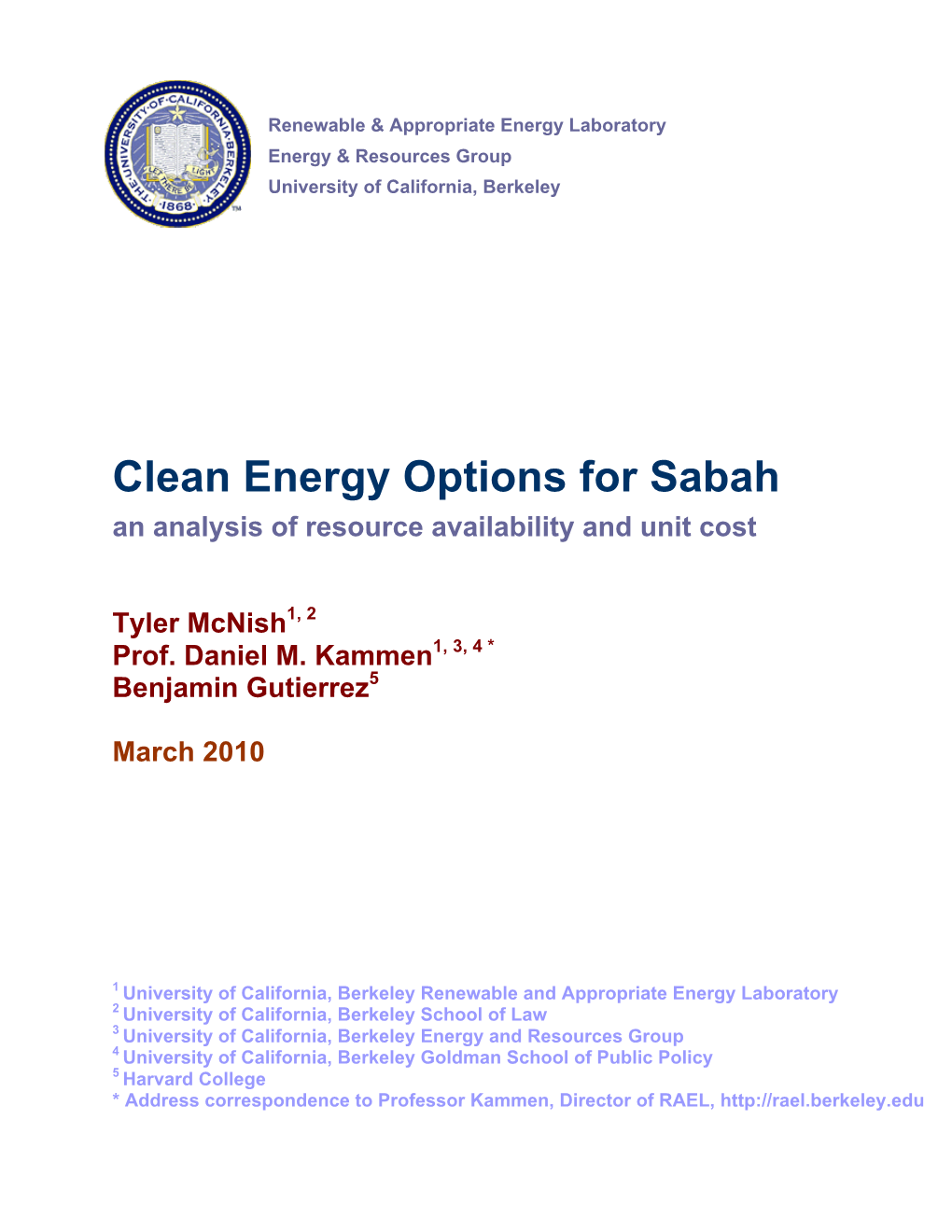 Clean Energy Options for Sabah an Analysis of Resource Availability and Unit Cost