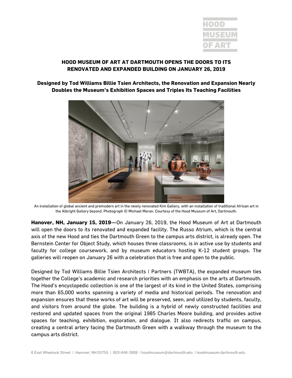 Hood Museum of Art at Dartmouth Opens the Doors to Its Renovated and Expanded Building on January 26, 2019