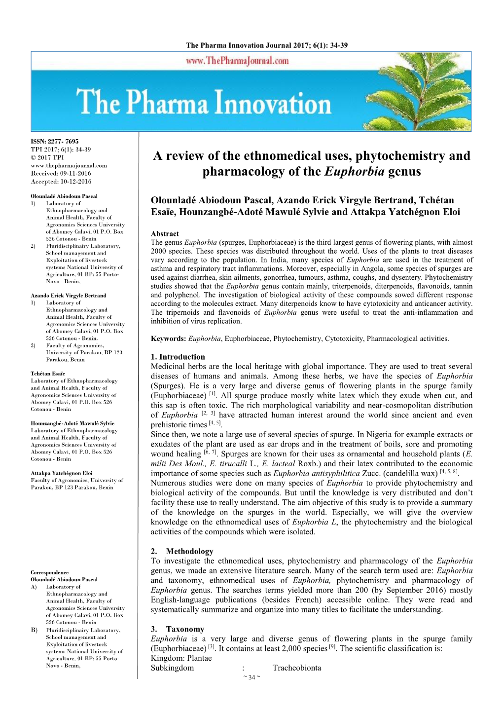 A Review of the Ethnomedical Uses, Phytochemistry and Pharmacology