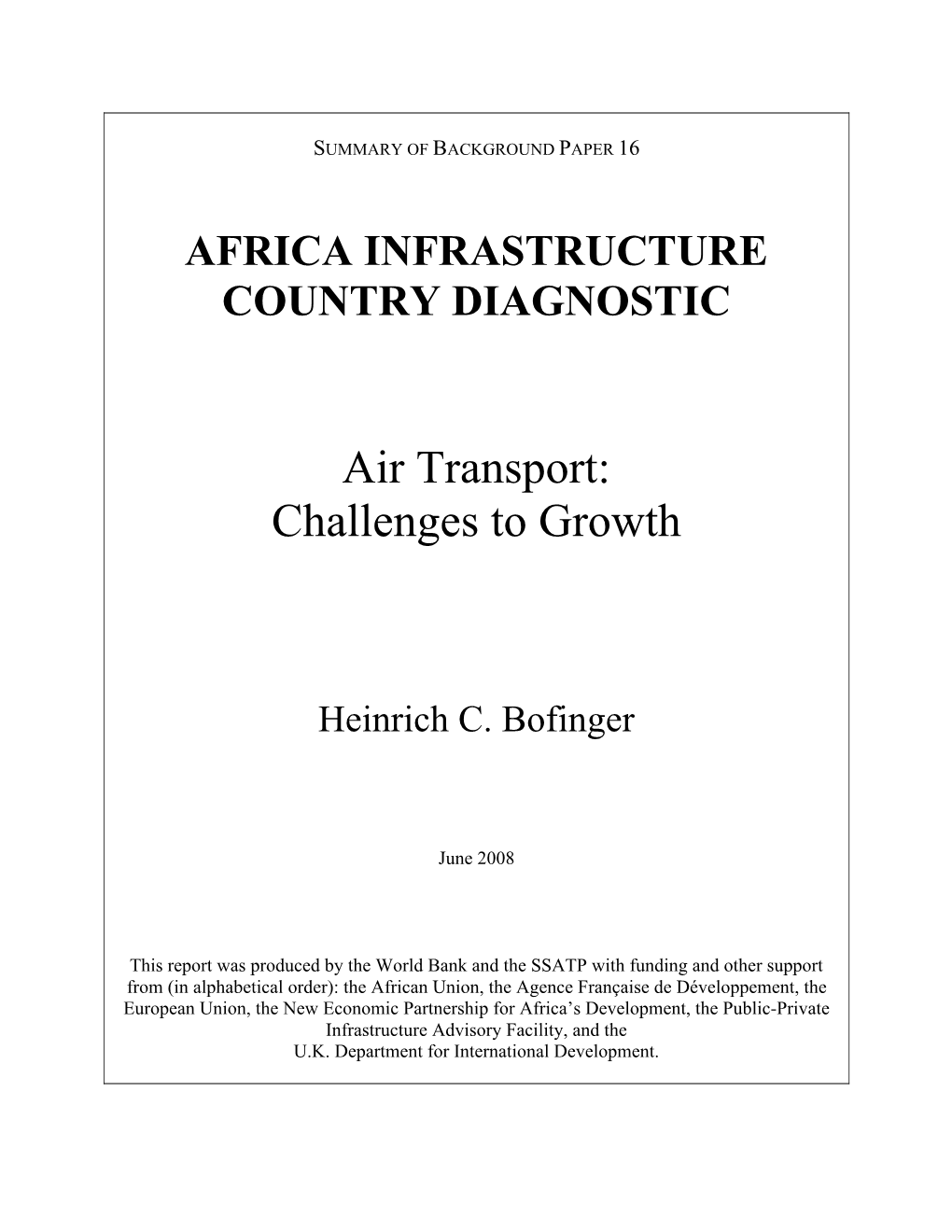 Air Transport: Challenges to Growth