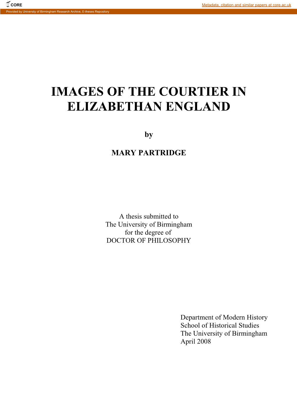 Images of the Courtier in Elizabethan England