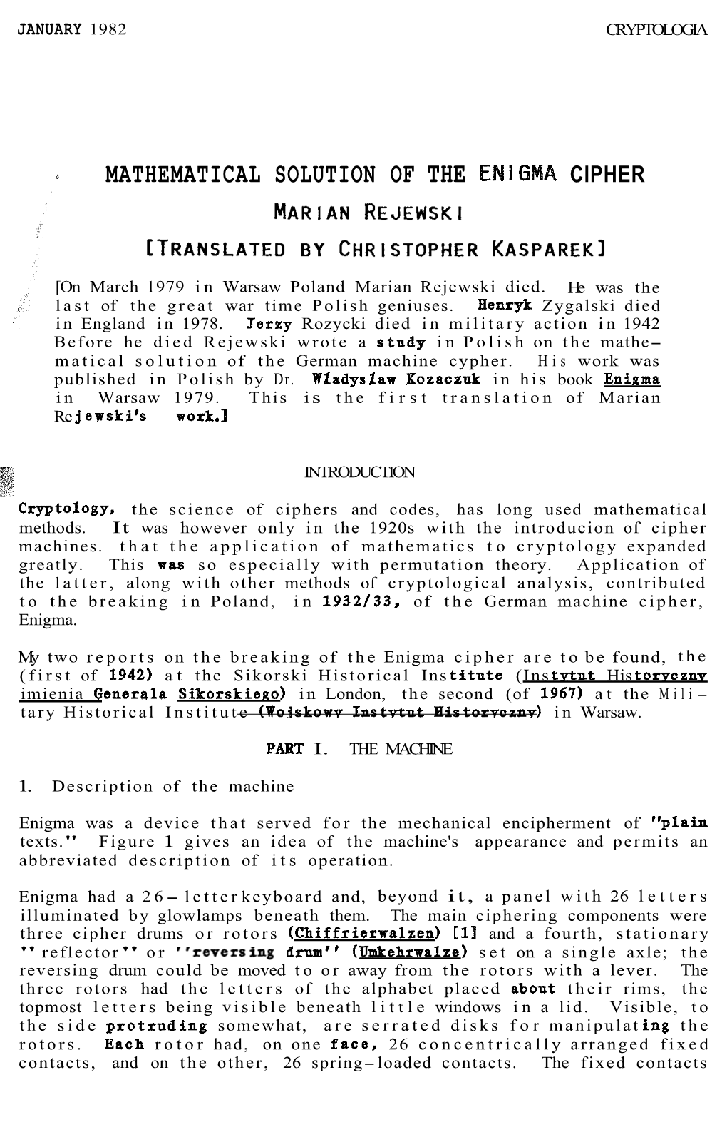 Mathematical Solution of the Enigma Cipher