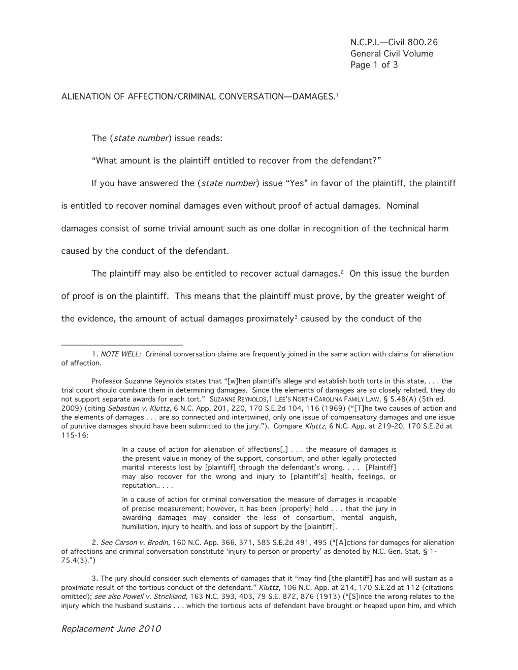 Replacement June 2010 N.C.P.I.—Civil 800.26 General Civil Volume Page 2 of 3