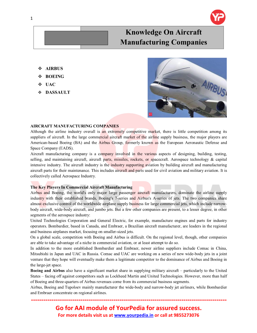 Knowledge on Aircraft Manufacturing Companies