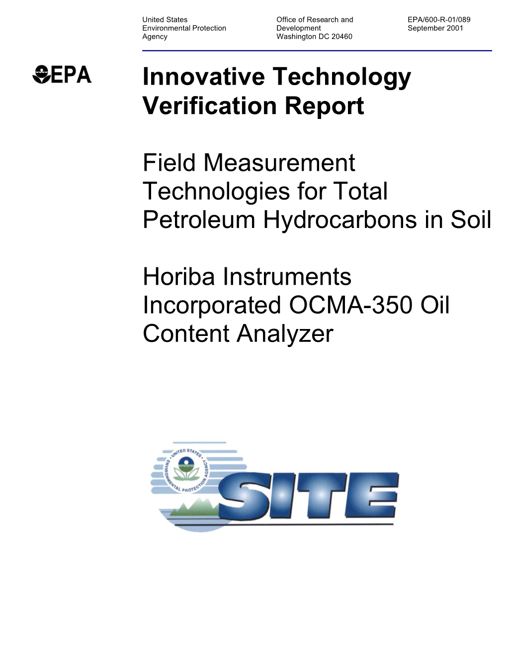 Field Measurement Technologies for Total Petroleum Hydrocarbons in Soil