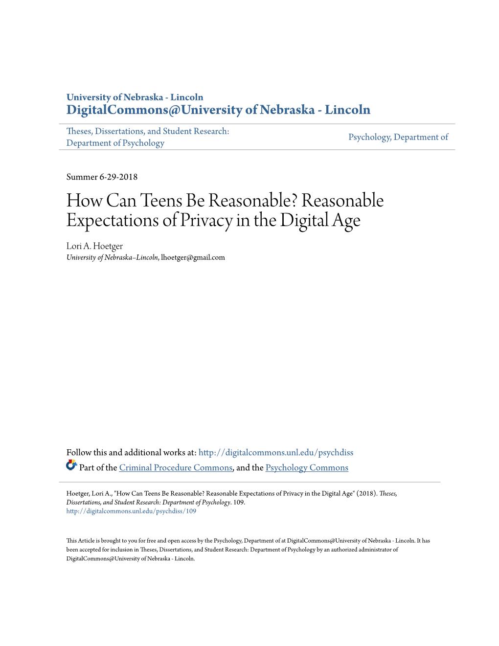 Reasonable Expectations of Privacy in the Digital Age Lori A