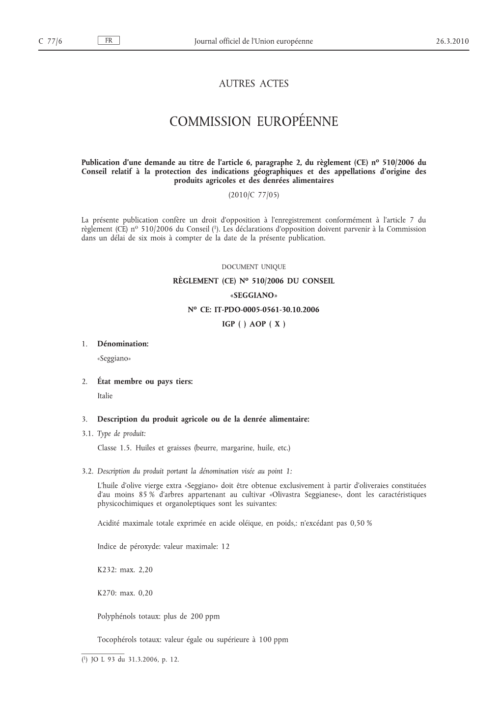 (CE) No 510/2006 Du Conseil Relatif À La