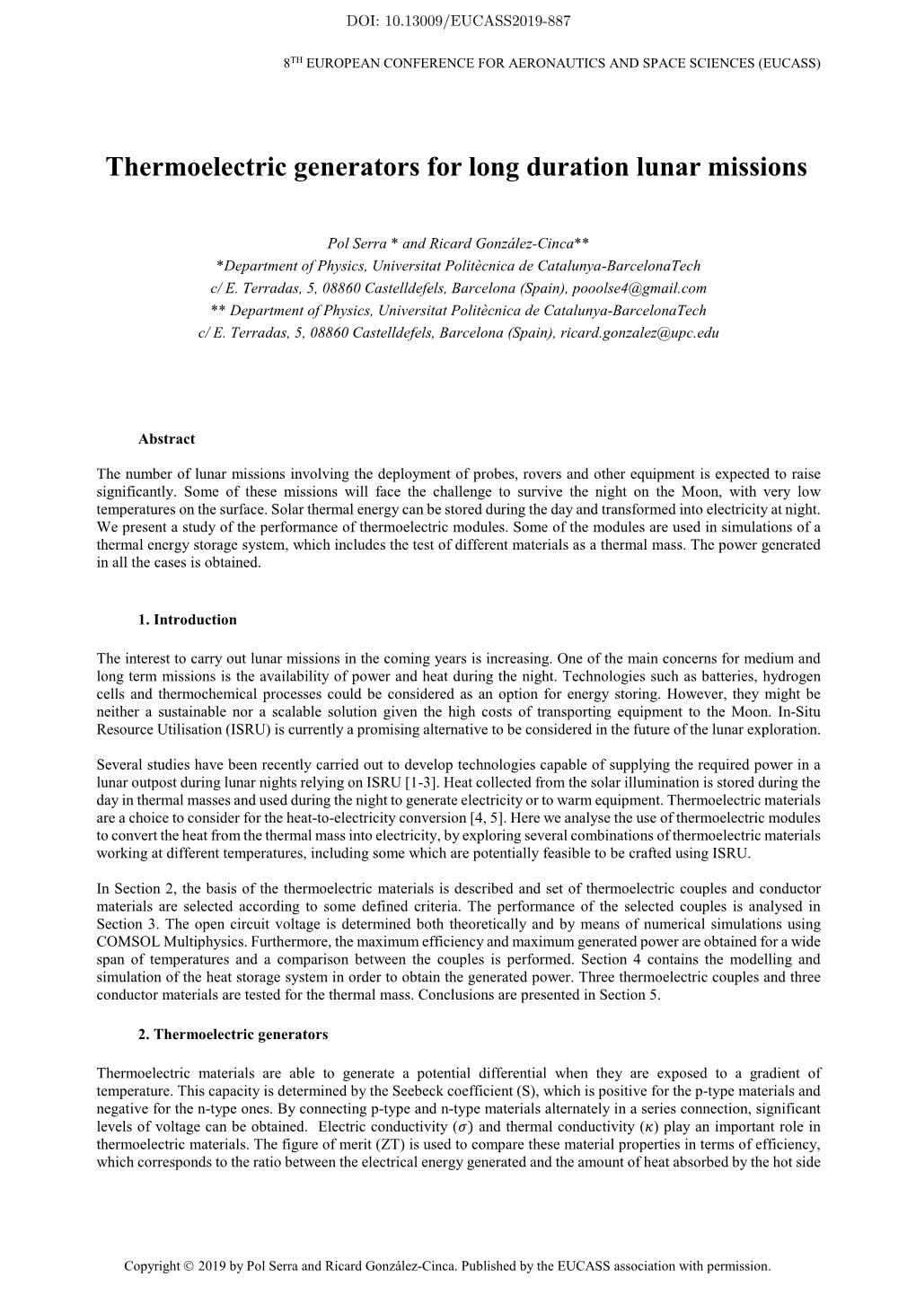 Thermoelectric Generators for Long Duration Lunar Missions