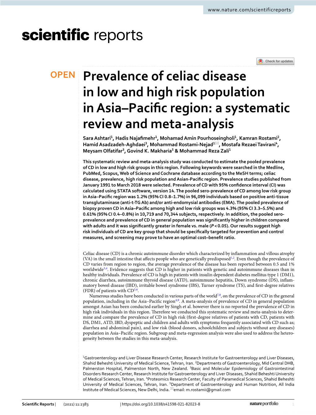 Prevalence of Celiac Disease in Low and High Risk Population In