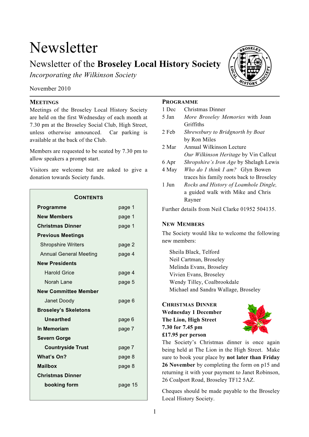 November 2010 Newsletter