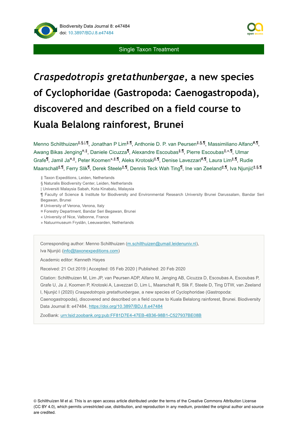 Craspedotropis Gretathunbergae, a New Species of Cyclophoridae