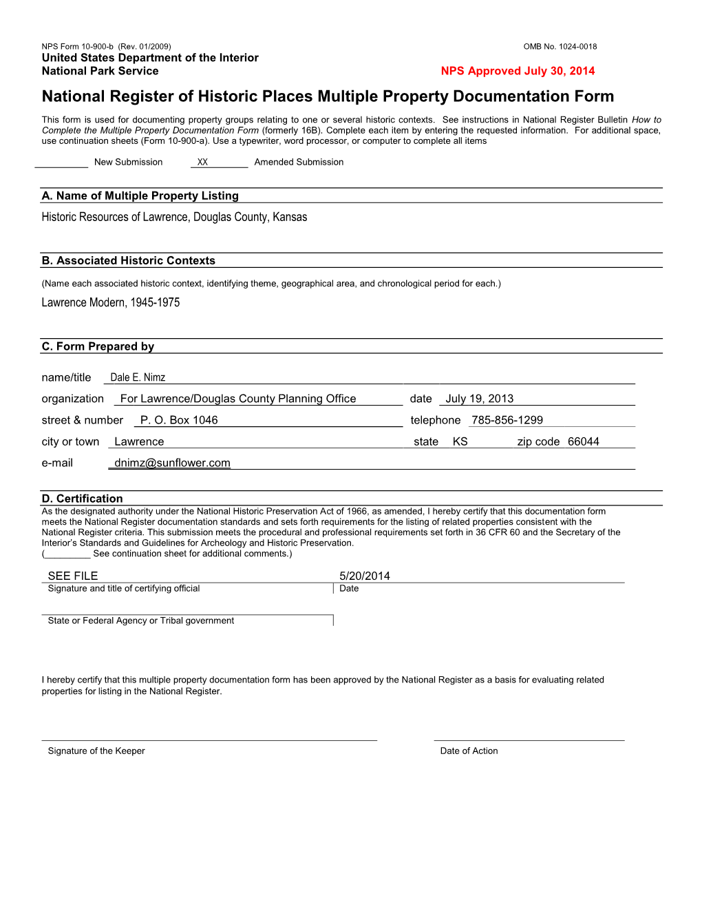 NPS Form 10 900-B