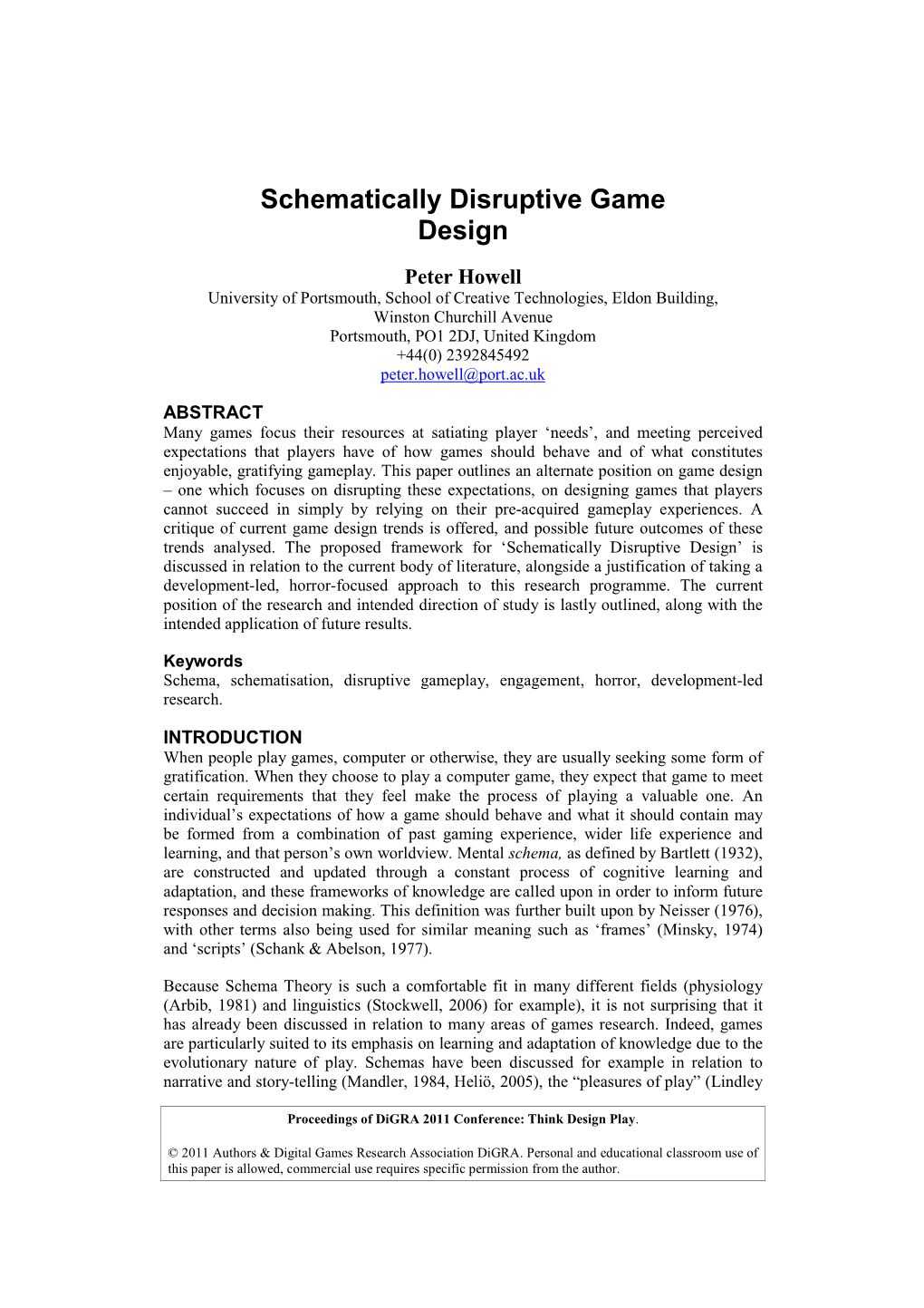 Schematically Disruptive Game Design