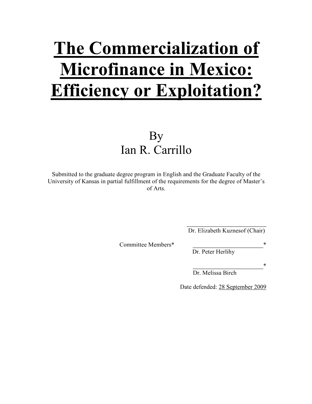 Neoliberal Microfinance in Mexico