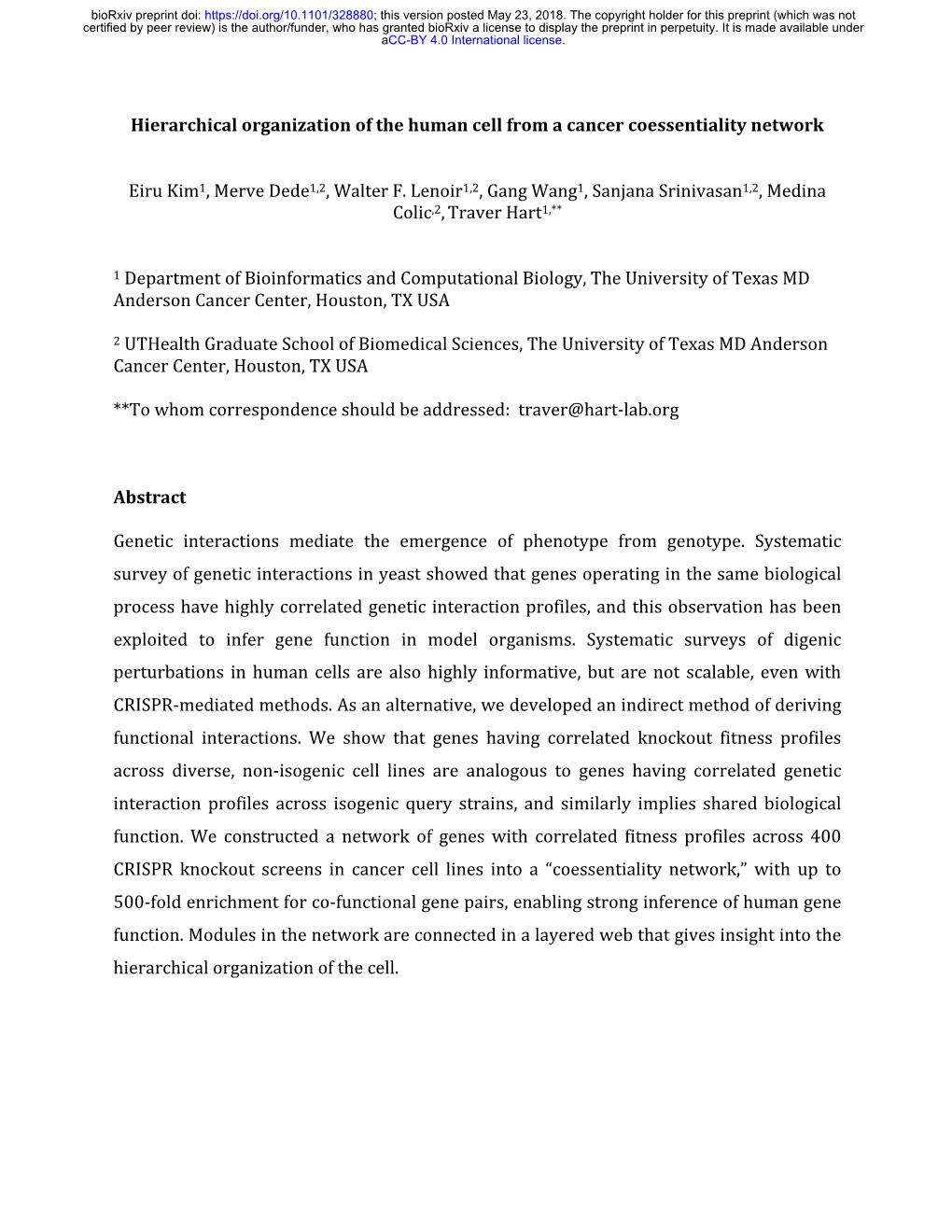 Hierarchical Organization of the Human Cell from a Cancer Coessentiality Network