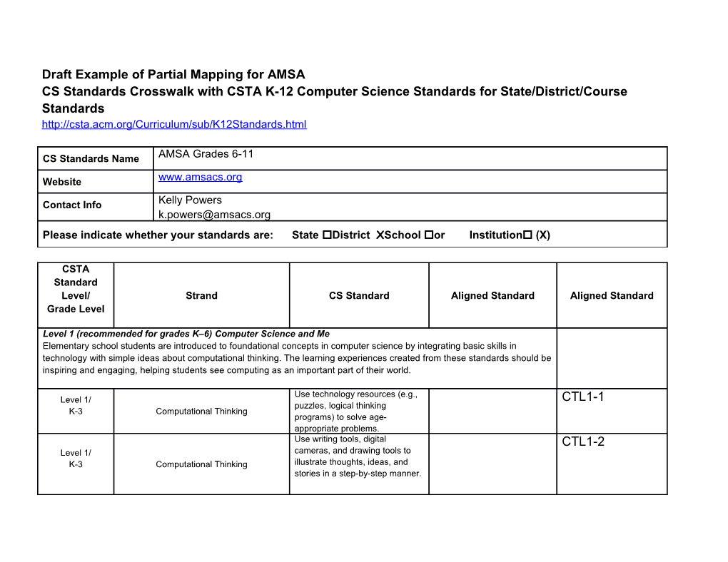 Draft Example of Partial Mapping for AMSA