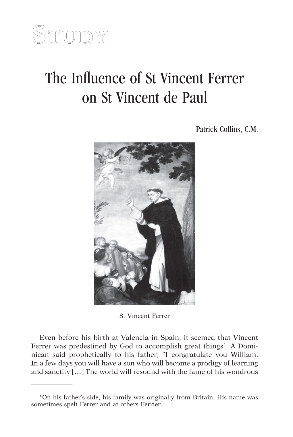 The Influence of St Vincent Ferrer on St Vincent De Paul