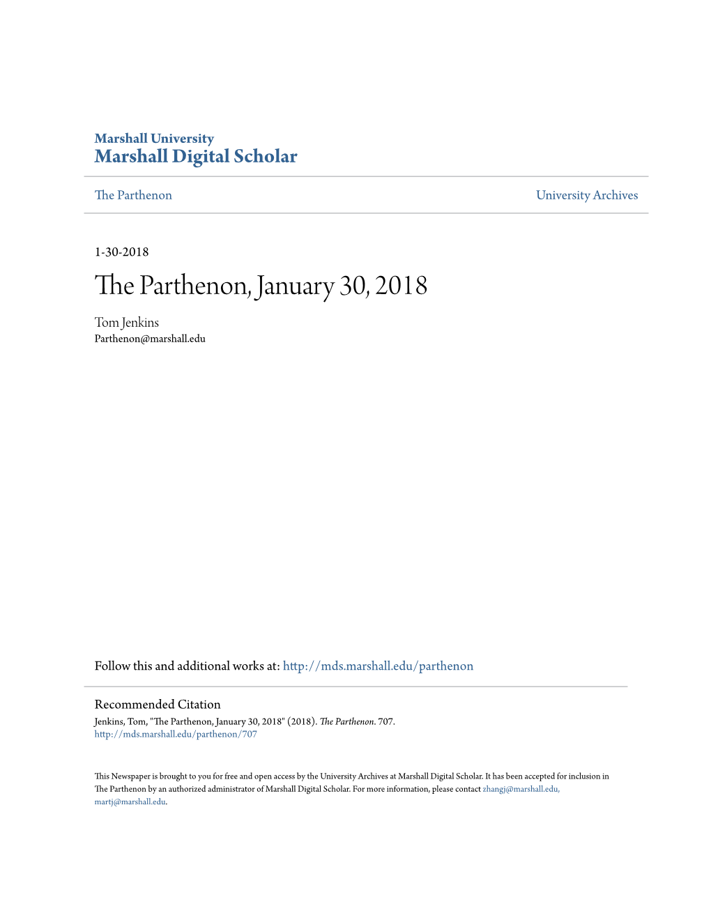 The Parthenon, January 30, 2018