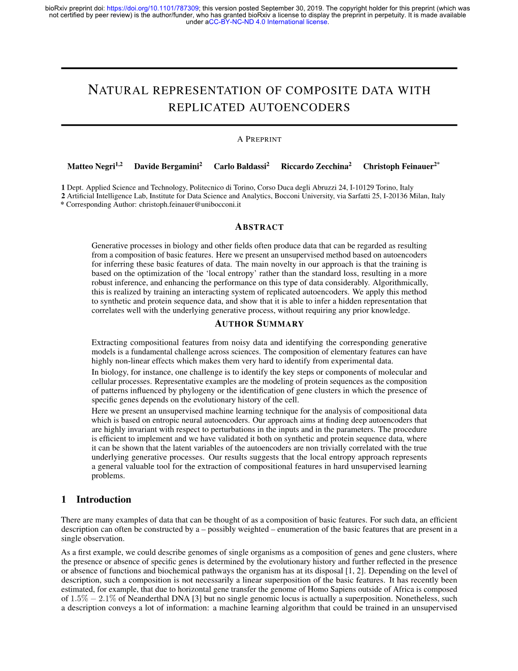 Natural Representation of Composite Data with Replicated Autoencoders APREPRINT