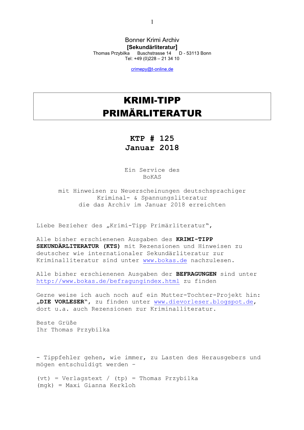 Krimi-Tipp Primärliteratur