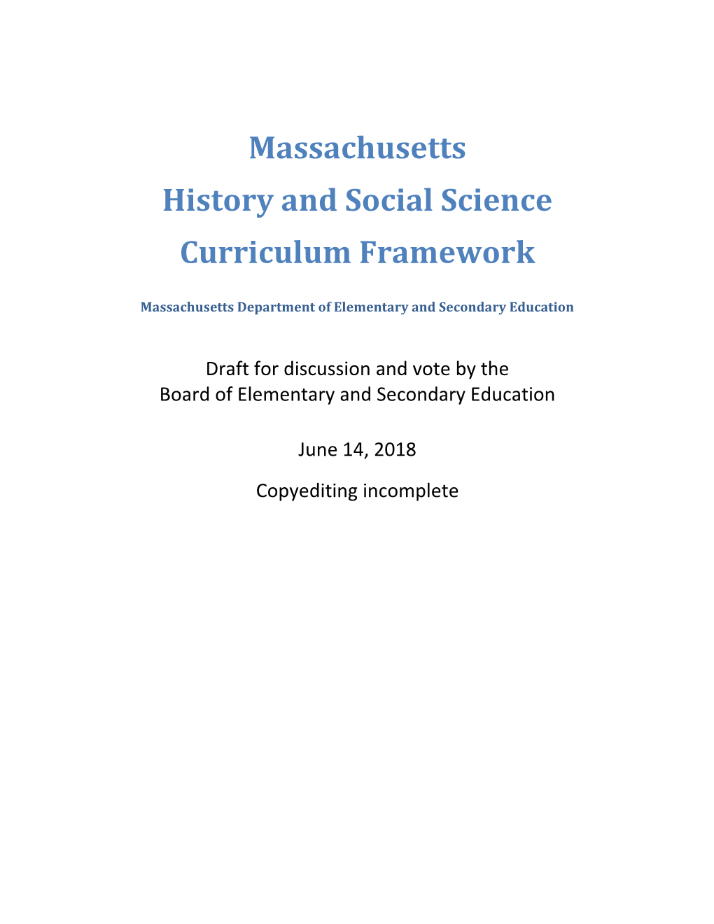 Massachusetts History and Social Science Curriculum Framework