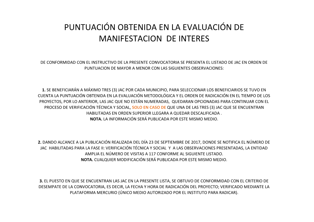 Puntuación Obtenida En La Evaluación De Manifestacion De Interes