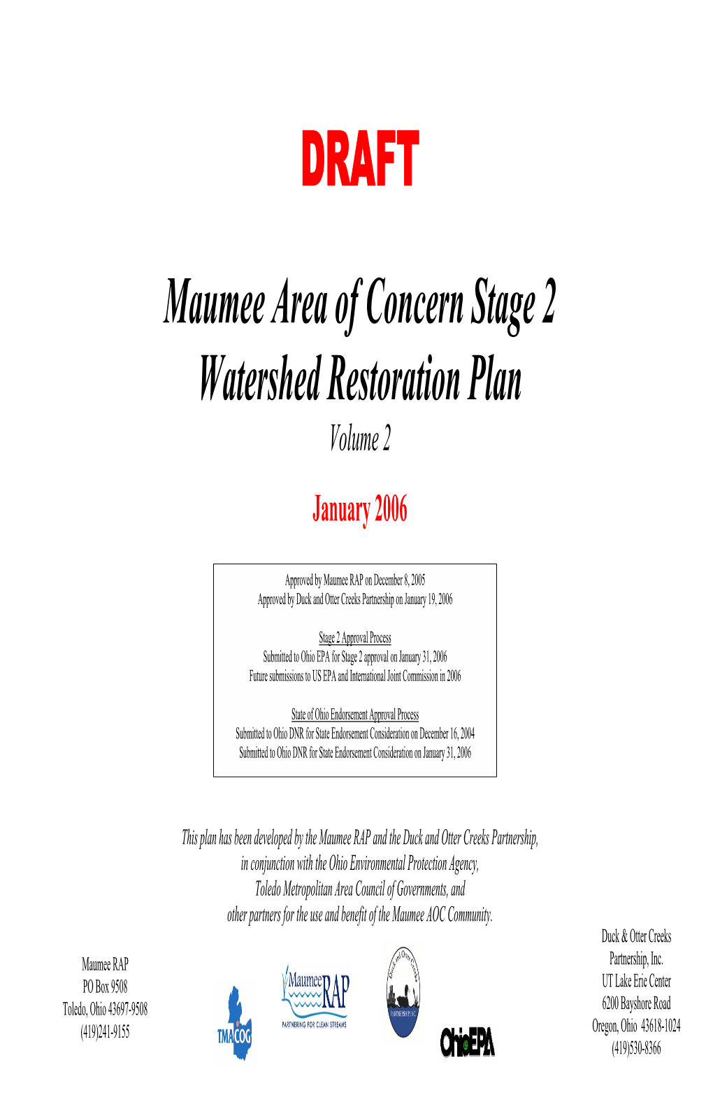 Maumee Area of Concern Stage 2 Watershed Restoration Plan Volume 2