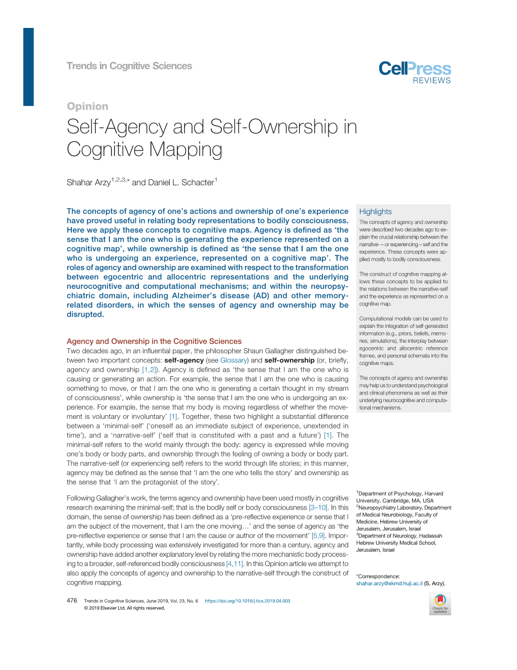 Self-Agency and Self-Ownership in Cognitive Mapping
