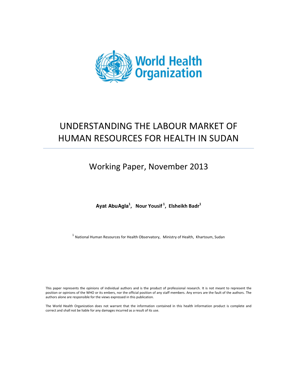 Understanding the Labour Market of Human Resources for Health in Sudan